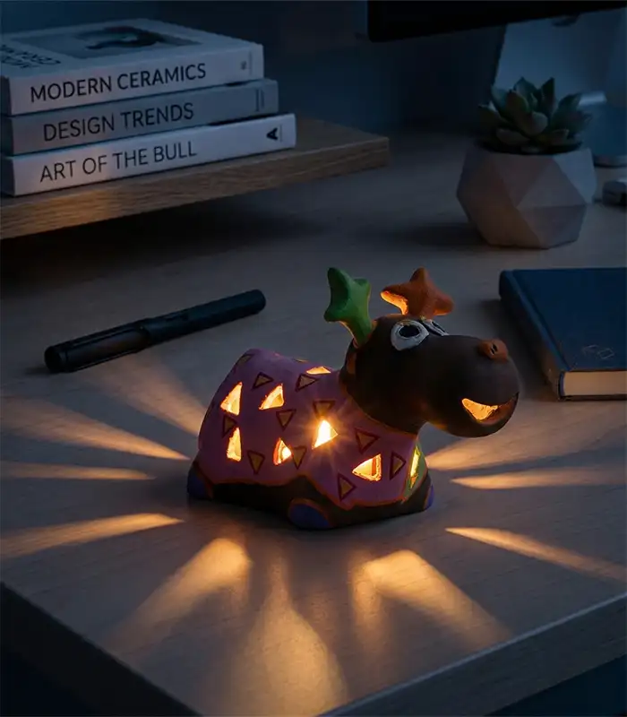 Terracotta reindeer tealight cover - handmade candle holder by Pipihiri