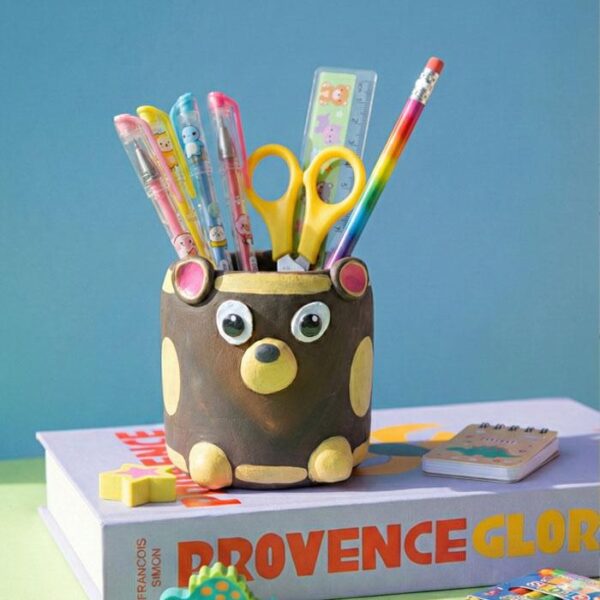 Terracotta bear penstand - handmade desk organizer with pens